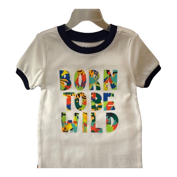 Old Navy White & Blue Born To Be Wild Jungle Graphic Pajama Set 18-24 Month New - Picture 2 of 6